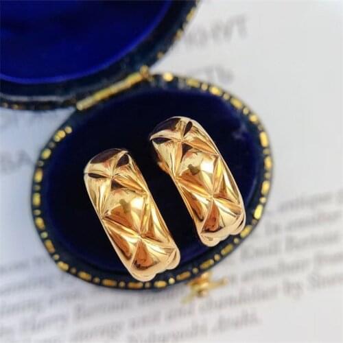 UBESTNICE Diamond Pattern AU750 Trendy Pure 18K Yellow Gold Round Hoop Earrings Fine Jewelry For Women Girl Wedding Party Gift