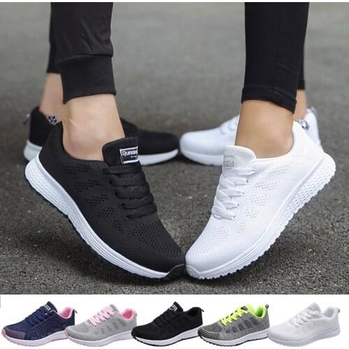 Fashion Woman Tennis Shoes Light Breathable Female Sport Shoes Walking Sneakers Lace-Up White Women Flats Outdoor Casual Shoes