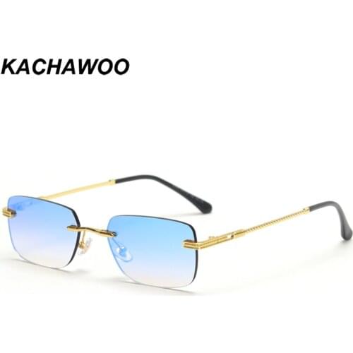 Kachawoo rectangle retro sunglasses rimless men woman eyewear accessories metal green blue mirror lens Summer shades best seller