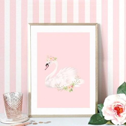 Pink Swan Wall Print Art Canvas Painting Canvas Art Cuadros Nordic Decoration Wall Pictures For Girls Room Decor Swan Posters