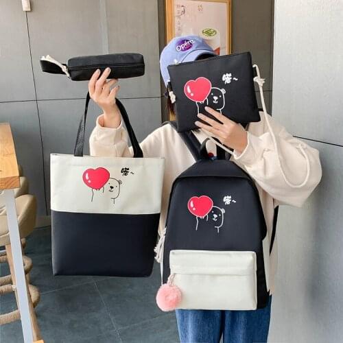 4 Piece Set Nylon Schoolbags for Teenager Girl Women Backpack Kids School Bags Children Casual Shoulder Bags Women Bookbags