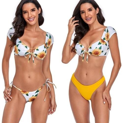 2021 new womens swimsuits bathing suits for women swimsuit womens split printed solid bikini lace up swimsuit