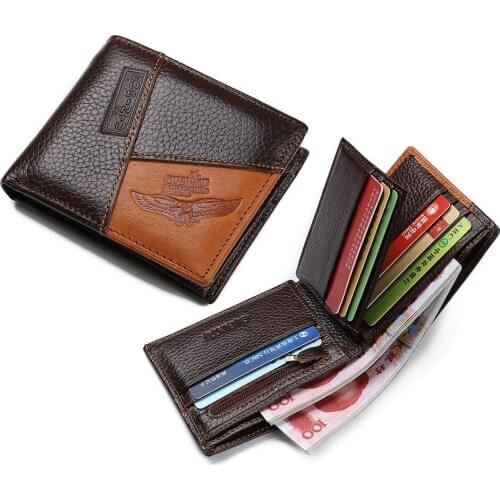 New Oxhide Leather Wallet for Men Fashion Cowboy Style Short Wallets Multifunctional Bank Credit Card Holder Coin Bag Men Purse