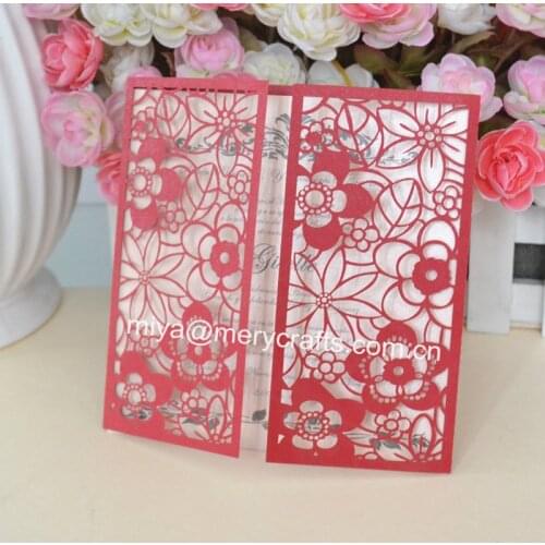 NEW Personalized flower invitations Chinese gold&red wedding invitations elegant
