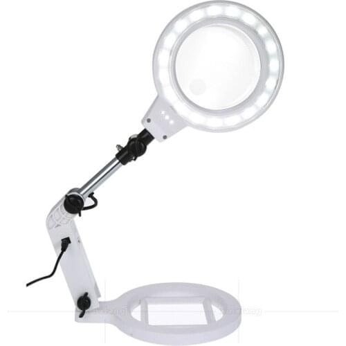 Rechargeable/battery dual purpose high-definition large lens 22 LED lights desktop multi-function double magnifying glass