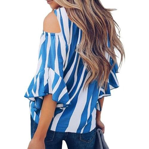 Plus Size Summer 2021 Woman Striped T-shirt O-Neck Half Sleeve Shirt Female Fashion Loose Streetwear Sexy Ladies Blue Tops