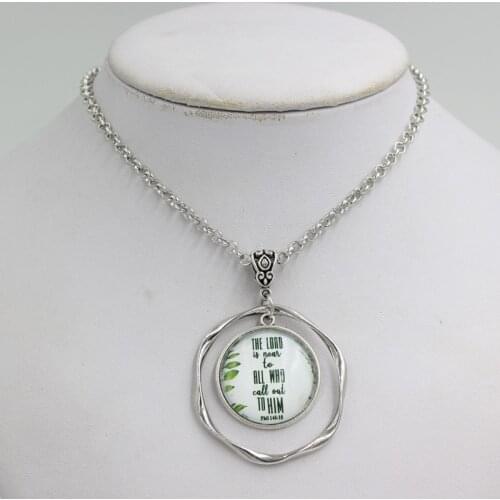 Religious Christian Jewelry Cabochon Inspirational Bible Verse Pendant The Lord Is Near To All Who Call On Him Necklaces