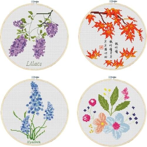 Needlework,DIY Printed flower Cross Stitch kit Cotton dmc Thread,Sets for Embroidery Kit Higan Flower Cross Stitch Wall Decor