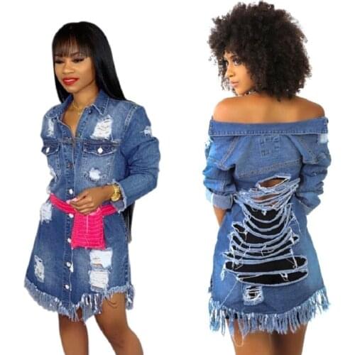 Sexy Women denim dress Hollow club dresses jeans Hole Clothes