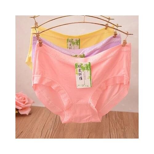 6Pcs/lot Womens sexy bamboo fiber underwear Ladys solid panties panty low-rise briefs for female