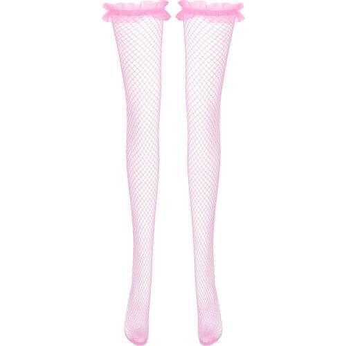 Women Sexy Stockings Ruffle Lace Top Thigh High Stocking Sissy Erotic Socks Over Knee Stocking Nightclubs Pantyhose Calcetines