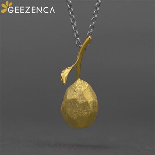 GEEZENCA 925 Sterling Silver Pear Shape Pendant For Women Original Design Cute Fruit Necklace Pendants Simple Elegant Girls Gift