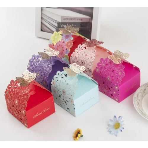 10pcs/lot Folding Hollow Butterfly Gift Box Cookie Candy Packaging Box Birthday Party Decoration Wedding Gifts For Guests