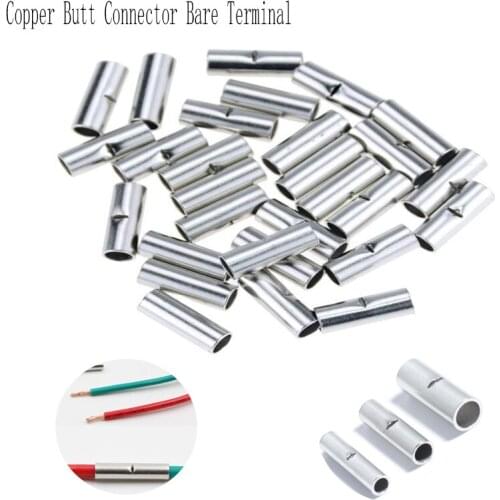 12-10AWG/16-14AWG/22-18 Copper Tinned Bare Splice Butt Connector Crimp Terminal Wire-50/100PCS