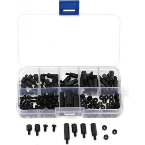 180pcs M3 Black Nylon antirust Spacers Nut Hex Screw with M-F Stand electronic component Screw Nut Assortment Kit Tool accessory