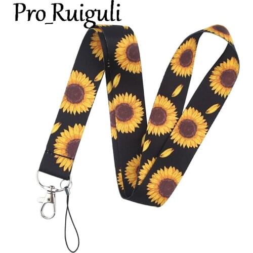 30pcs Fresh Daisy sunflower Keychain Lanyards Id Badge Holder ID Card Pass Gym Mobile Phone Badge Holder Key Strap webbings