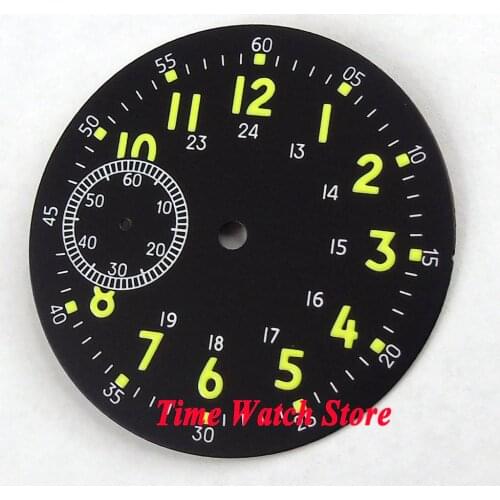 38.9mm black dial Green marks luminnous fit eta 6497 movement mes watch Dual time zoon watch dial D47