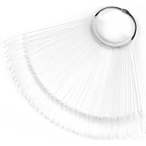50pcs Round Head Iron Ring Fan-shaped Nail Color Card False Nails Manicure Display Plastic Manicure Tools