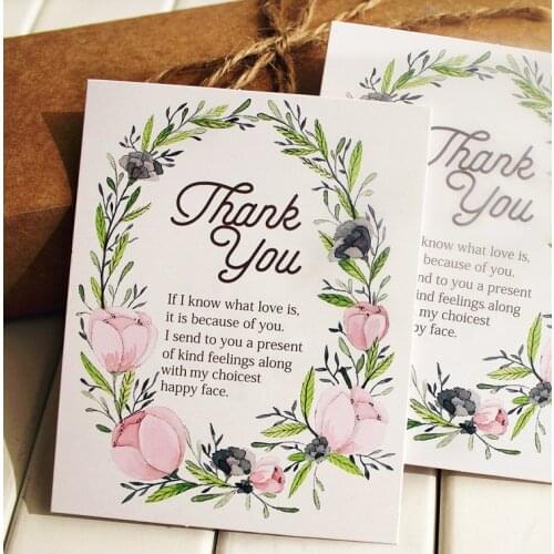 50pcs thank you pink flower style multi-use as Scrapbooking invitation DIY Decoration party gift card message card
