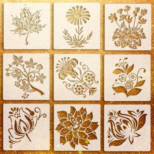 9pc Flower leaves Stencil DIY Wall Layering Painting Template Decor Scrapbooking Embossing Album Supplies 20*20cm