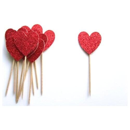 Glitter red hearts wedding cupcake Toppers Bridal Shower birthday Engagement tea party cake decors toothpicks
