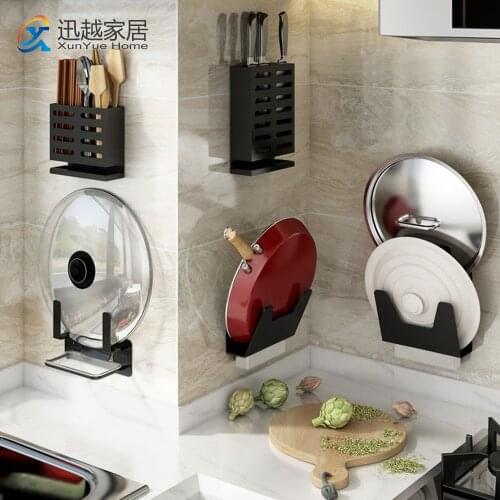 Pot Rack Wall-mounted Non-perforated Space Aluminum Kitchen Accessories Supplies Storage Black Wall Cutting Board Drain Shelf