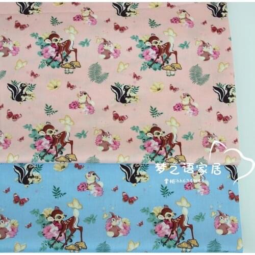 Baby&child 100% Cotton Floral Deer Fabric,DIY Bedding Textile Fabric,Sewing Quilting Fat Quarters Material