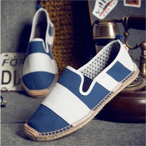 Fashion Flat Heels Men Linen Male Espadrille Fisherman Shoes Men Flats Plimsolls Striped Canvas Men Casual Shoes 559