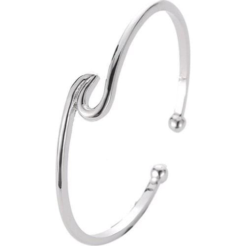 Smooth Boho Style Open Silver Plated Golden Black Wave Shape Open Tortile Bangles For Women