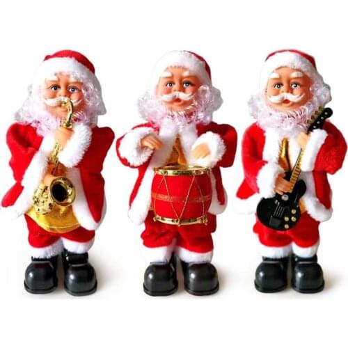 Santa Claus Toy Blowing Saxophone Playing Guitar Drum Music Doll Toy for Children Christmas Gifts Home Decoration