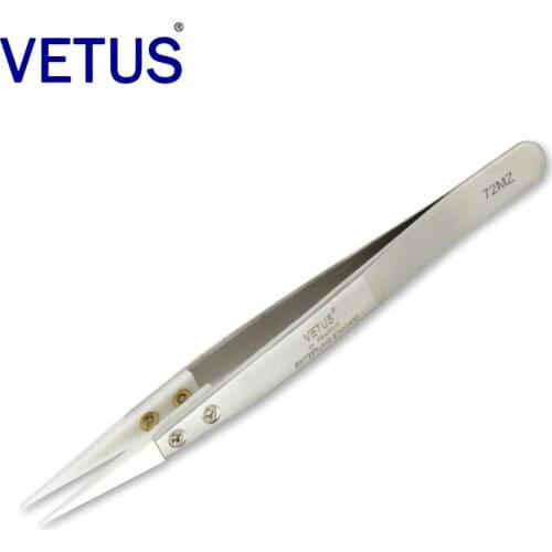 VETUS 72MZ Ceramic Head Tweezers Non-magnetic ESD Pincers Corrosion Resistance High Temperature Grinding DIY Tool