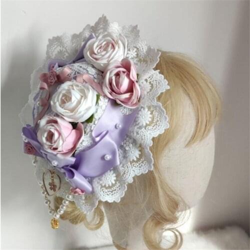 Lace Lolita Hairpin Top Hat Side Clip Headdress Flower Hairpin Hat Costume Accessories D764