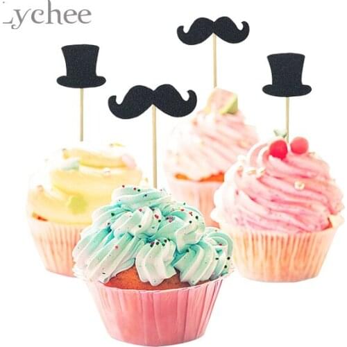 Lychee Life 20pcs Mr Tie Gentleman Hat Cake Topper Birthday Cupcake Toppers Cake Baking Decor Supplies