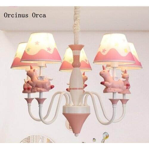 Mediterranean countryside Unicorn chandelier Boy Girl Bedroom childrens room lamp cartoon creative led pony Chandelier