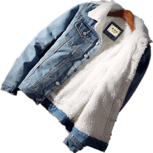 Nowsaa Men Jacket and Coat Trendy Warm Fleece Thick Denim Jacket 2021 Winter Mens Jean Jacket Outwear Male Cowboy Plus Size