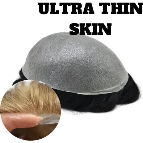 Mens Toupee 0.03mm Disposable Ultra Thin Skin Hair System, New Thinnest Transparent Invisible Poly Skin Mens Toupee.(Dawn)