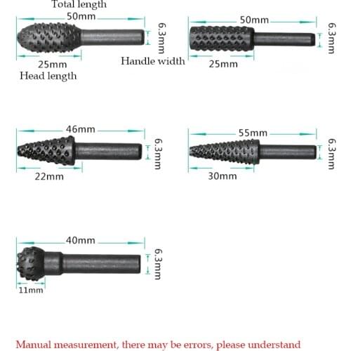 5 Pcs/lot Black 1/4'' 6.3mm Shank Woodworking Rotary Files Set Drill Rotary Rasp Burr for Metal Plastic Wood Soft Metal Grinding