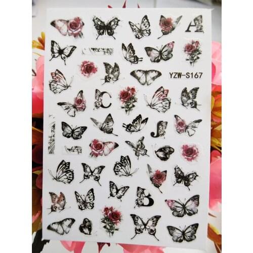 Stickers for Nails 3D Butterfly Rose Flowers Nail Designs Self Adhesive Manicure Sliders Decals Art Decorations Accessories
