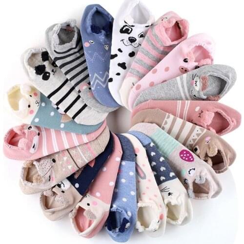 2019 New 1Pair Cute Animal Cotton Socks Female Kawaii Cat Summer Short Socks Women Casual Soft Funny Boat Socks