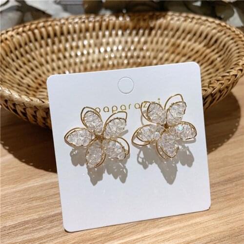 2021 New Luxury Crystal Flower Drop Stud Earrings For Women Girl Gift Korean Fashion Pendant Gold Geometric Statement Jewelry