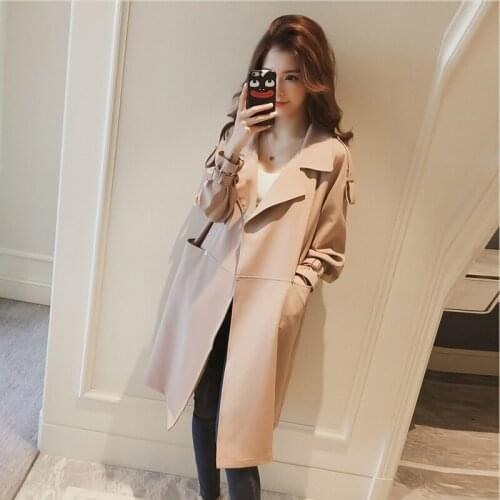 2020 autumn new womens Korean version long section suit collar knee coat long sleeve loose solid color Windbreaker coat female