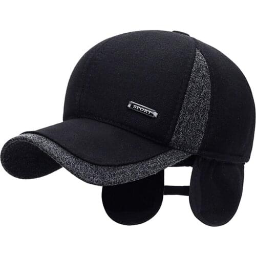 New Warm Mens Winter Wool Baseball Cap Ear Flaps Brand Snapback Hats Thicken Cotton Fitted Cap Gorra Hombre Trucker Cap