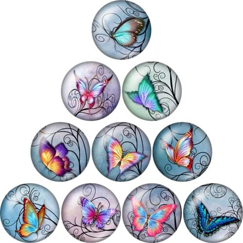 New Beauty Butterfly 10pcs mixed 12mm/16mm/18mm/25mm Round photo glass cabochon demo flat back Making findings ZB0566