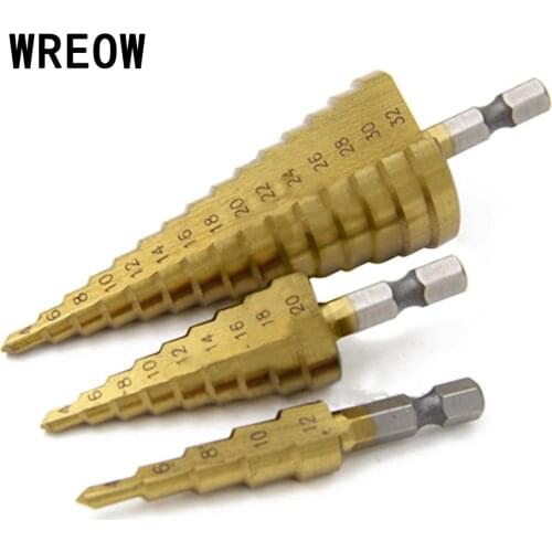 New 3pc Hex Shank HSS Pagoda Shape Cone Step Drill Bit 4-12/20/32mm Step Drill Hole Saw Cutter Tool