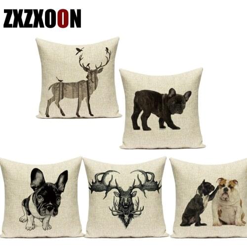 Black Whtie Animals Bulldog Deer Elephant Polyester Decorative Pillows Cushion Cover for Sofa Home Living Room Decoration