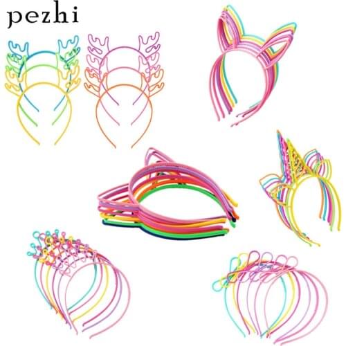 Fast shipping Unicorn cat ears crown birthday rabbit bow headband festival party plastic childrens hair accessories headdress