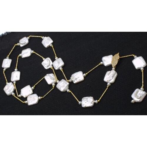Freshwater pearl white near round and oblong reborn keshi necklace 35inch FPPJ wholesale beads nature