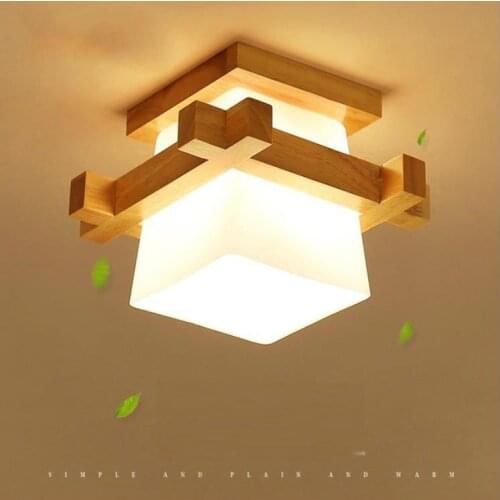 Simple Japanese-style LED creative ceiling lamp simple Chinese aisle balcony porch square solid wood lamps