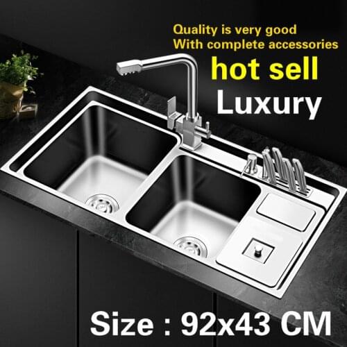 Free shipping Hot sell high quality kitchen double groove sink wash the dishes durable 304 stainless steel 92x43 CM