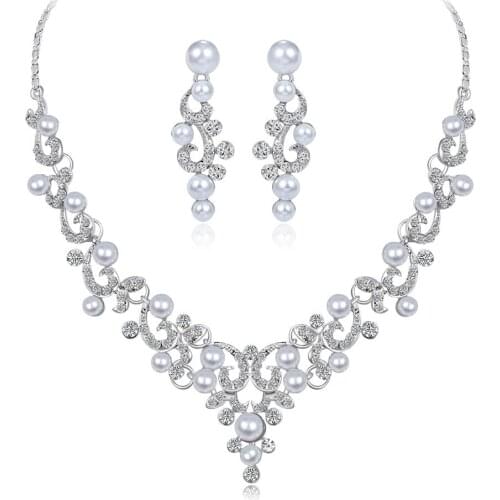 Silver Color Tone Crystal Tennis African Jewelry Set Earring Wedding Jewelry Necklace Bridesmaid Jewelry Sets for Women Necklace